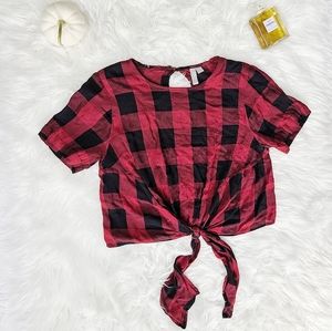 ASOS Red & Black Checkered Tie Crop Top